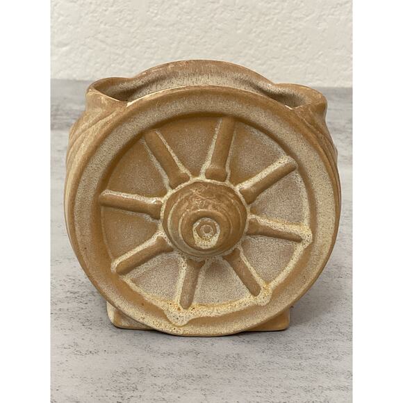 Vintage Frankoma Pottery Tan Wagon Wheel Sugar Bowl USA - Picture 2 of 7